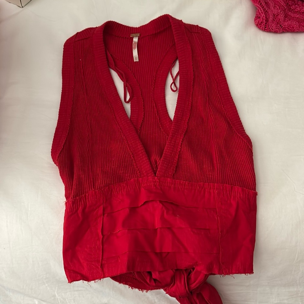 Free People Red Tie Back Top